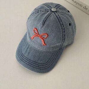 Adjustable Denim Blue + Orange Embroidered Bowknot Baseball Cap OS New